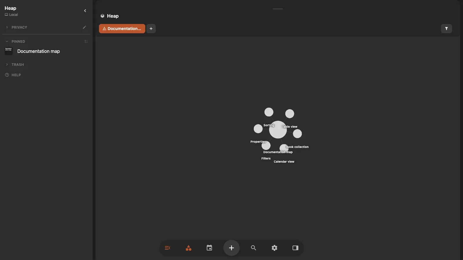 A Graph view showing connected project, topic, and note blocks